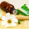 Homeopathic medication with flower and leaf