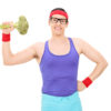 Nerdy man lifting a broccoli dumbbell